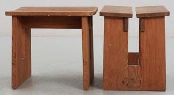 A pair of 'Lovö' pine stools by Axel Einar Hjort, Nordiska Kompaniet, 1930's.