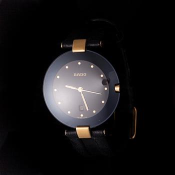 ARMBANDSUR, Rado, svart läderarmband, originaletui. Garantikort 1990.