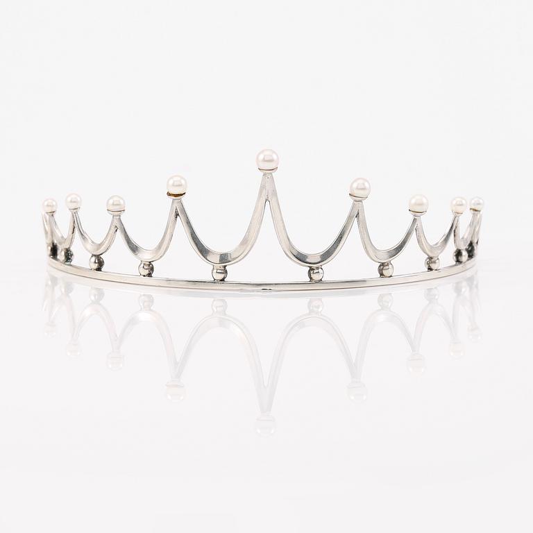 DIADEM, silver, odlade pärlor, svenska stämplar K&BC 1967.