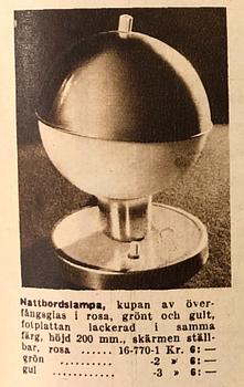 A functionalist style table lamp, Sweden, 1930s.