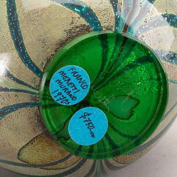 FRANCO MORETTI vaser 2 st signerade Murano Italien, glas 1900-talets mitt/andra hälft.