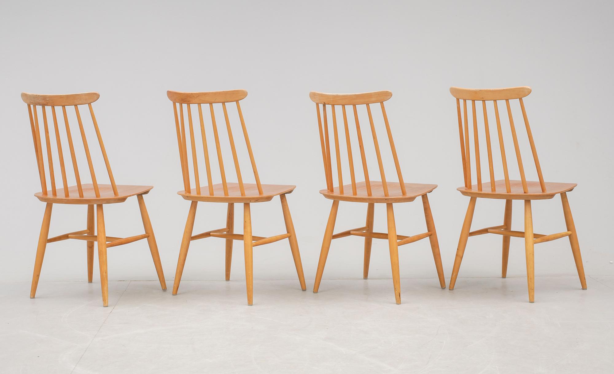 STOLAR, 4 st. "Fanett". Ilmari Tapiovaara, Edsbyverken. Modellen formgiven 1949.