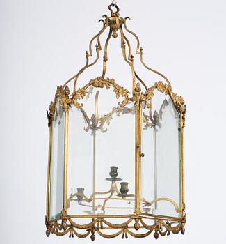 A fine Swedish rococo gilt-brass four-light lantern, Stockholm, later part of the 18th century.