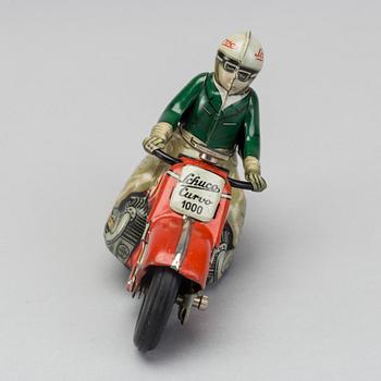 SCHUCO, motorcykel litograferad plåt, "CURVO 1000" 1940/50-tal.