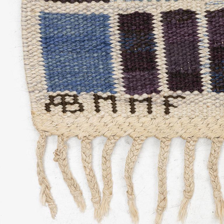 Barbro Nilsson, a carpet, 'Salerno blå', flat weave, c. 245 x 182 cm, signed AB MMF BN.