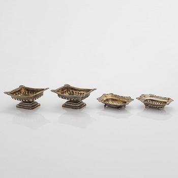 Two pairs of parcel-gilt salt cellars, latter half of the 19th century.