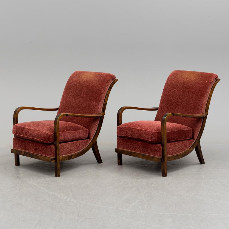 WILHELM KNOLL, a pair of stained birch easy chairs, 1930's/40's.