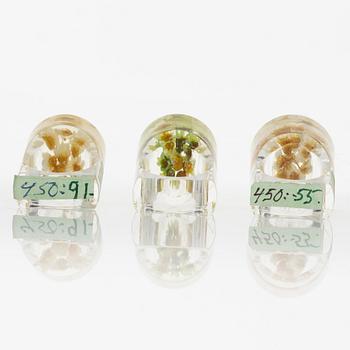 Siv Lagerström, three rings, acrylic plastic. Engraved works from the 1970s.
