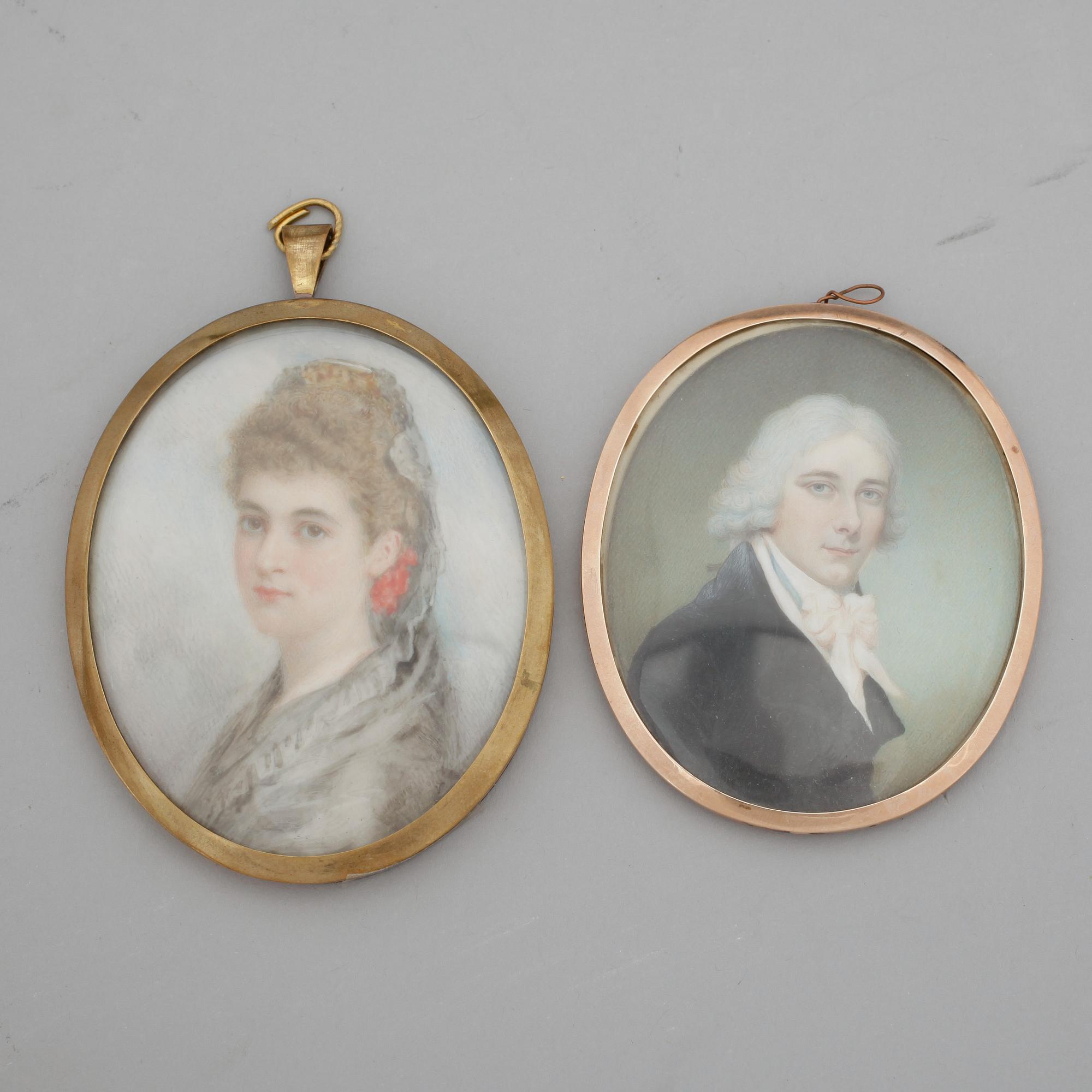MINIATYRER, 2 st, bla Annie Howard, 17/1800-tal.