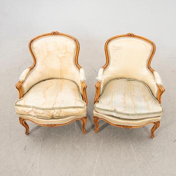 Armchairs, a pair in Louis XV style, first half of the 19th century.