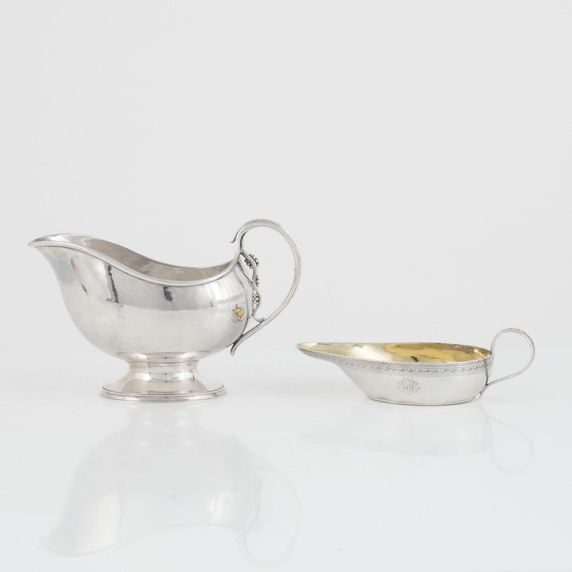 Såssnipor, 2 st, silver, bl.a. Bendix Johan Schnee (verksam 1796-1822), Danmark.