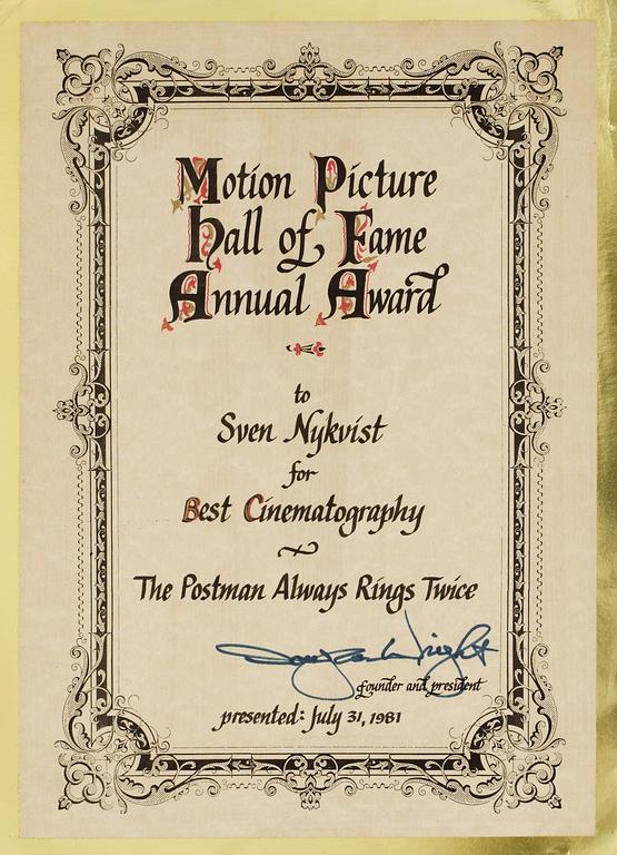 DIPLOM , Motion Pictures Hall of Fame Annual Award.