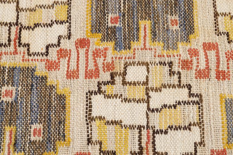 Märta Måås-Fjetterström, 'Grodblad blå', tapestry on linen foundation, c. 75 x 38 cm, signed AB MMF.