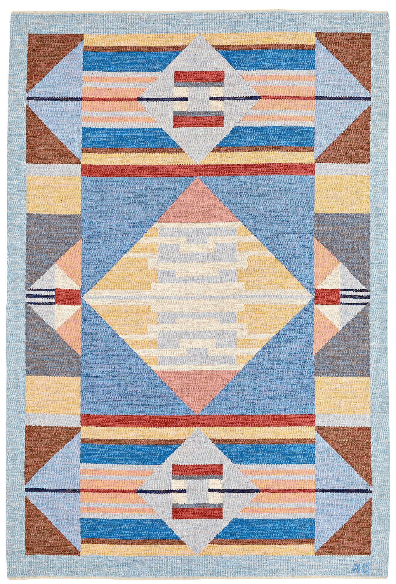 Agda Österberg, MATTA, "Vattenlek" rölakan, ca 302 x 202,5 cm, signerad AÖ.