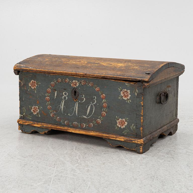 Färdskrin, Allmoge, Halland, daterat 1833.