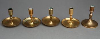 LJUSSTAKAR, 5 st, mässing, 1800-tal.
