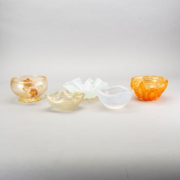 A set of five mid 20th century glass bowls from Murano, Venice Italy.