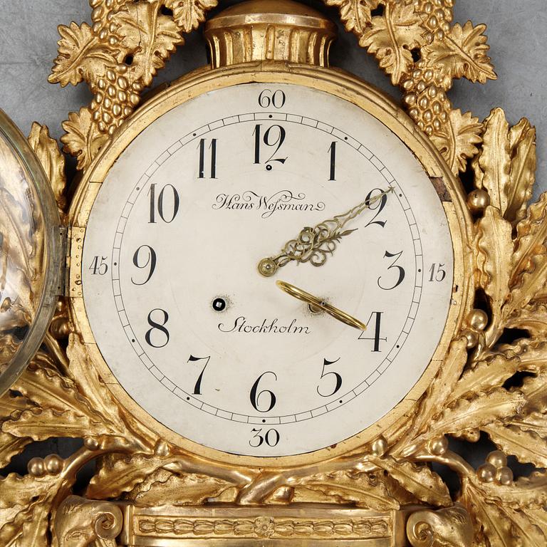 A Gustavian wall clock by Hans Wessman (active in Stockholm 1787-1805).