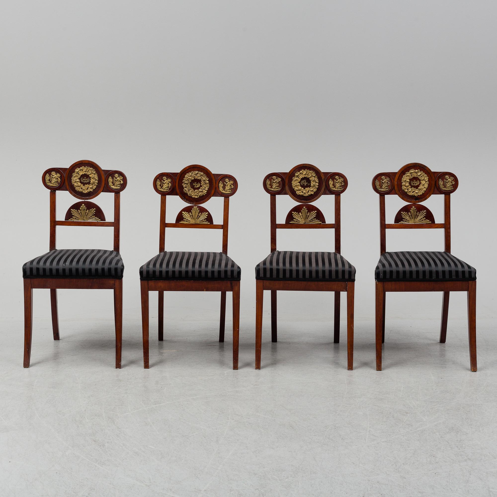 Four Swedish Empire chairs, 1820-30's.