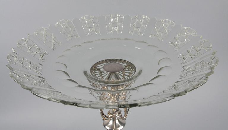 UPPSATSSKÅL, empirestil, nysilver och glas, 1800/1900-tal.