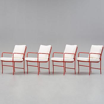 JOSEF FRANK, a set of four red lacquered steel garden chairs, model 591, Svenskt Tenn Sweden.