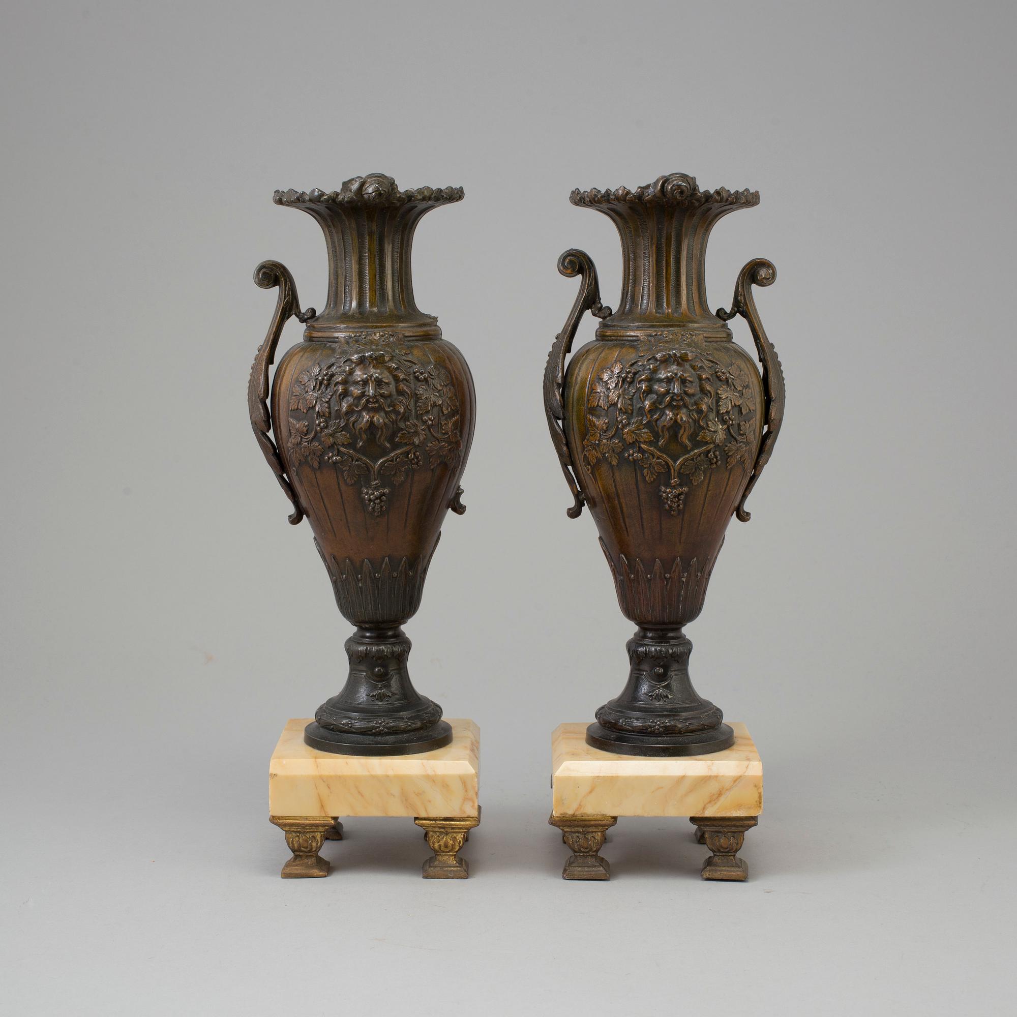 A PAIR OF SPELTER VASES, late 19th century.