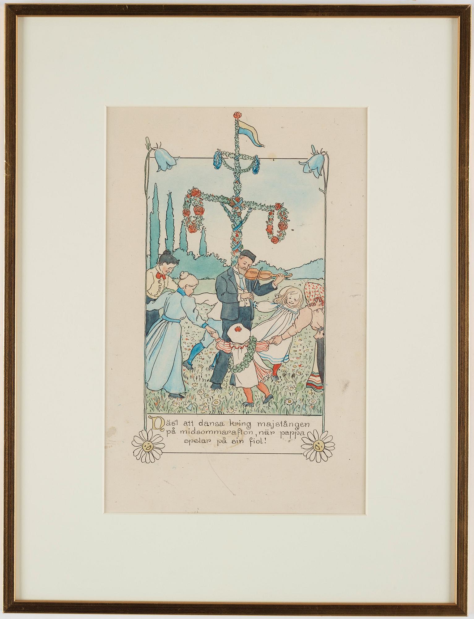 "Näst att dansa kring majstången på midsommarafton, när pappa spelar på sin fiol", illustration till "Barnen på Solbacka.