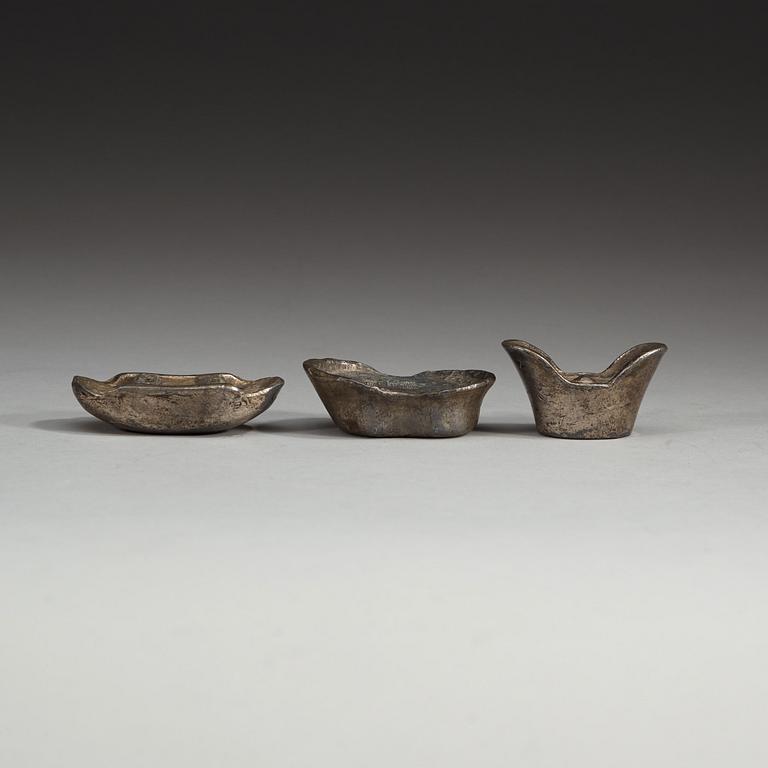 Three silver ingots, Qing dynasty, (1644-1912).