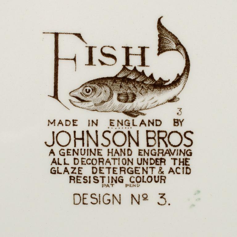 SERVISDELAR, 9 st, flintgods, "Fish", Johnson Bros, England, 1900-talets fjärde kvartal.