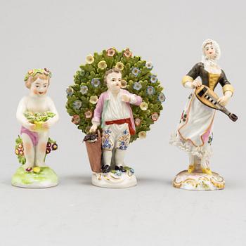 A set of three porcelain figures, Meissen, and possibly England.