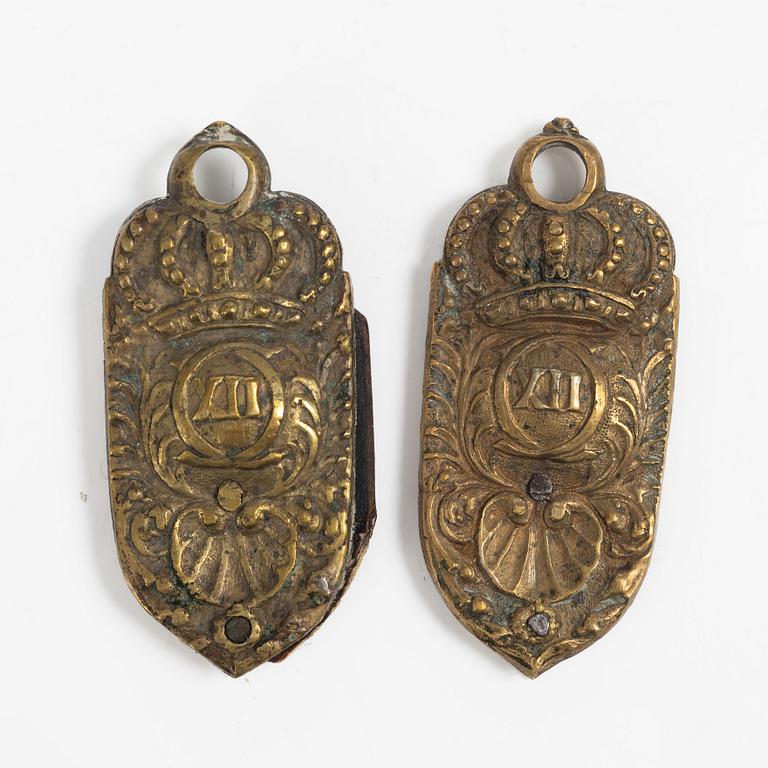 A pair of Baroque gilt brass mounts by C. C. Hartwig (caster active in Stockholm 1702-20).