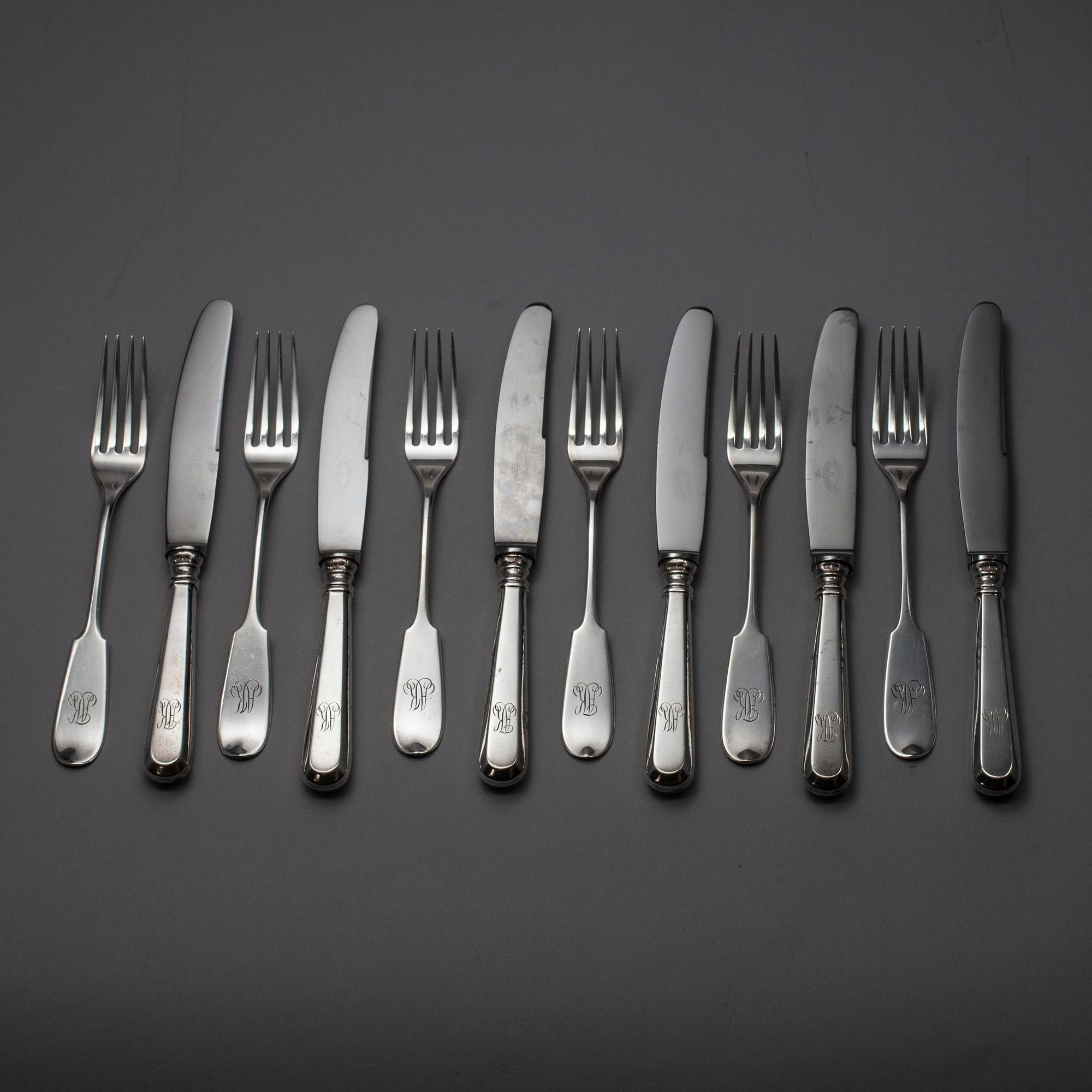 BESTICK, 6+6 st, silver, "Helsingfors" Kultakeskus, Tavastehus 1957-1960. Tot. vikt ca 580 g.