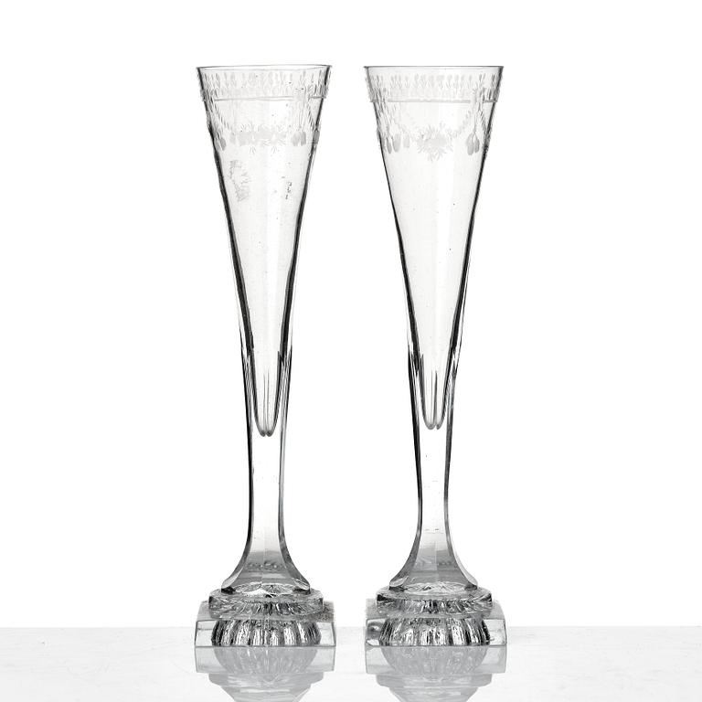 A set of 12 late Gustavian champagne flutes, circa 1800.