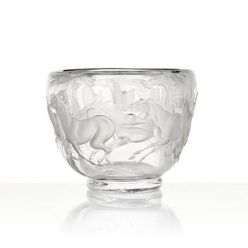 Vicke Lindstrand, a unique engraved glass bowl, reportedly a special commission ca 1972, Kosta, Sweden engraved by Tage Cronqvist.