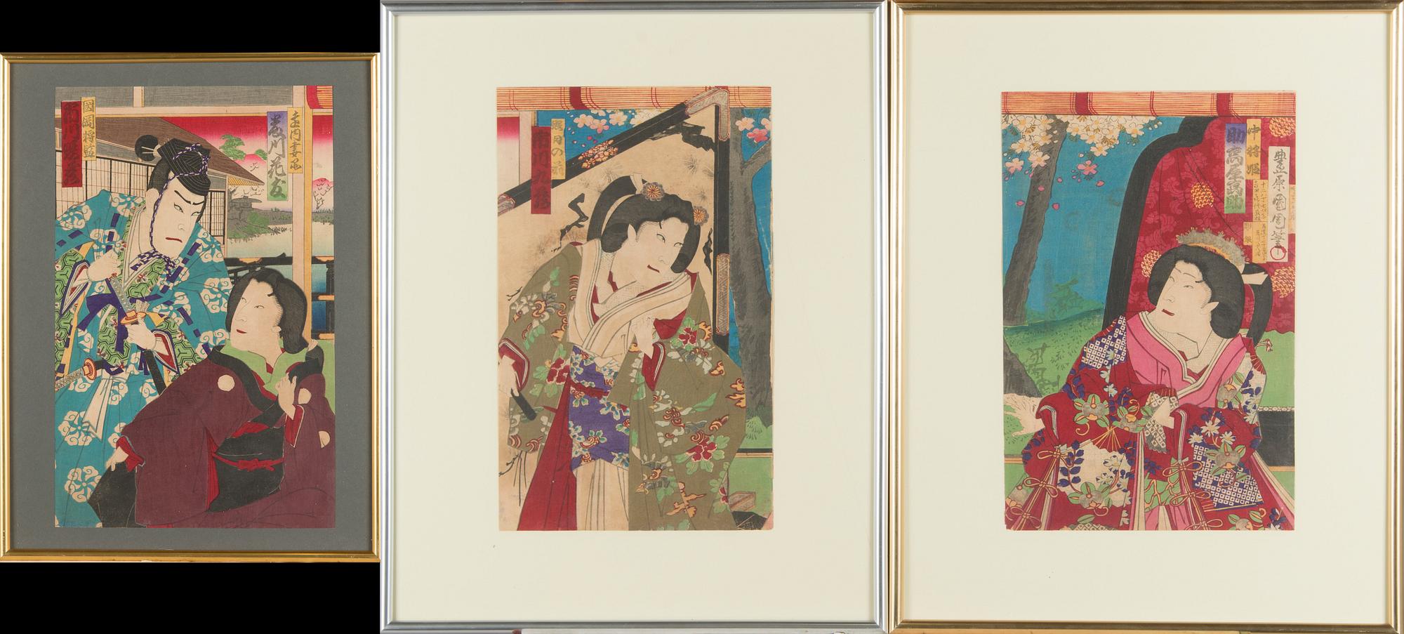 Toyohara Kunichika, triptych, woodcut, Japan.