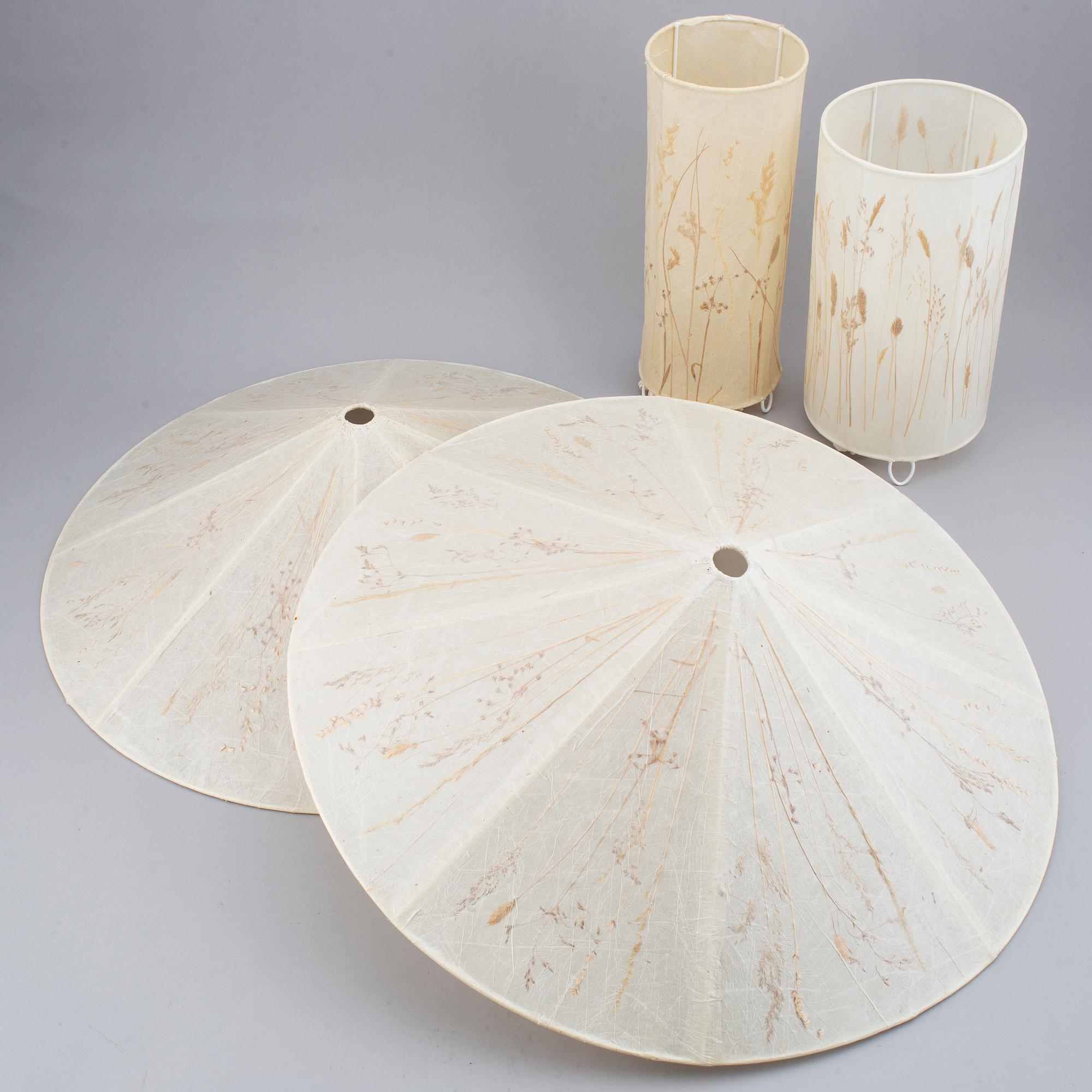 A pair of ceiling lam shades and two table lights by Vanja Sorbon Malmsten for Carl malmsten.