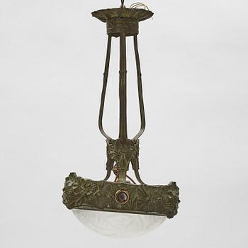 A patinated bronze Jugend ceiling light from Böhlmarks, 1907-24.