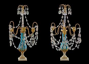 1260. A pair of gilt bronze and glass three-light girandoles, Russia late 18th century.