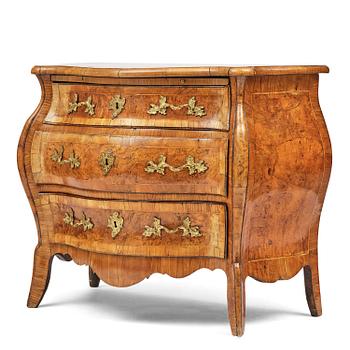 9. A burr alder parquetry rococo commode, Mälardalen, Sweden, later part 18th century.