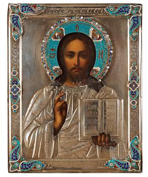944. A Russian early 20th century silver and enamel icon, marks of Erik Kollin, St. Petersburg 1899-1908.