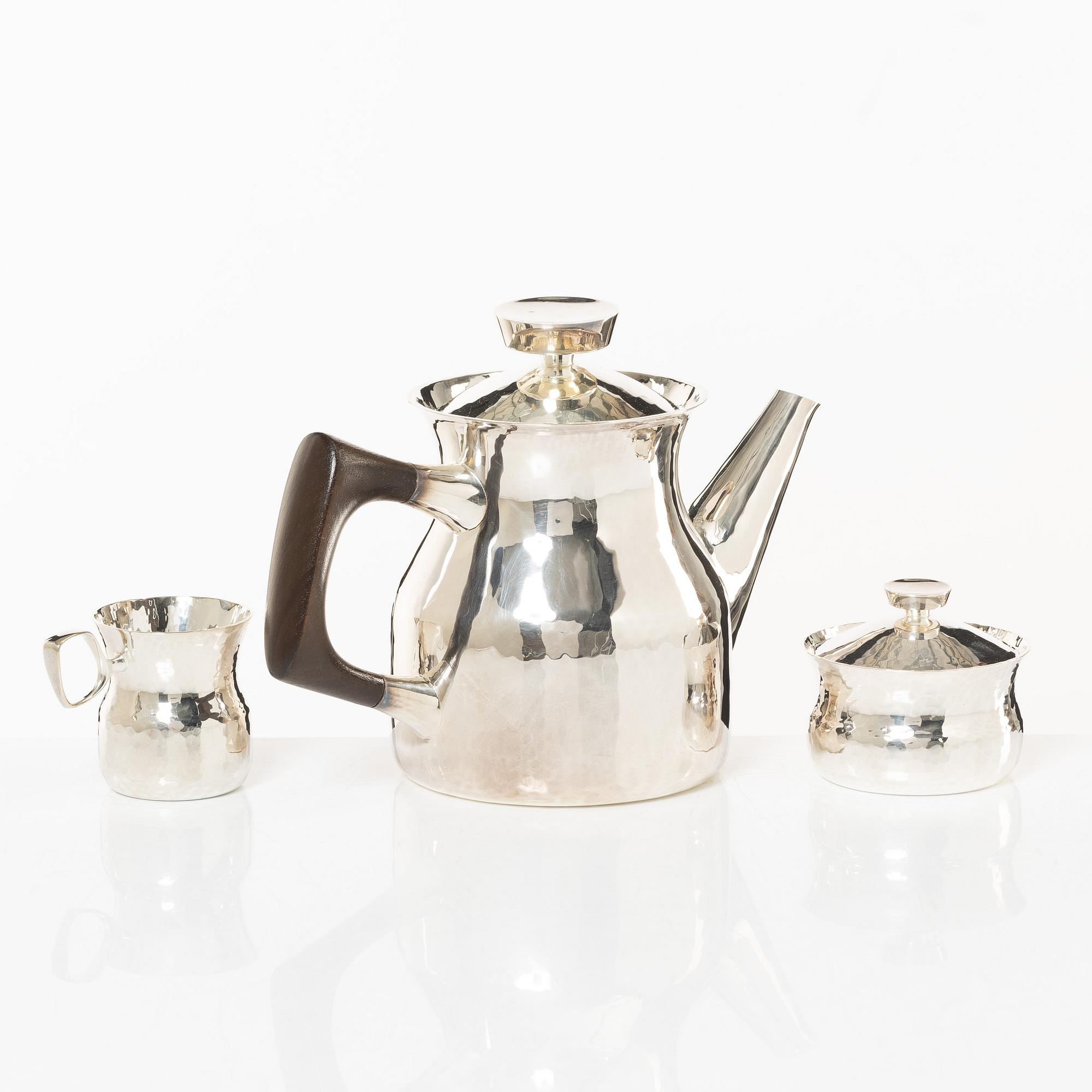 Eric Löfman, kaffeservis, 3 delar, silver, MGAB, Uppsala 1979.