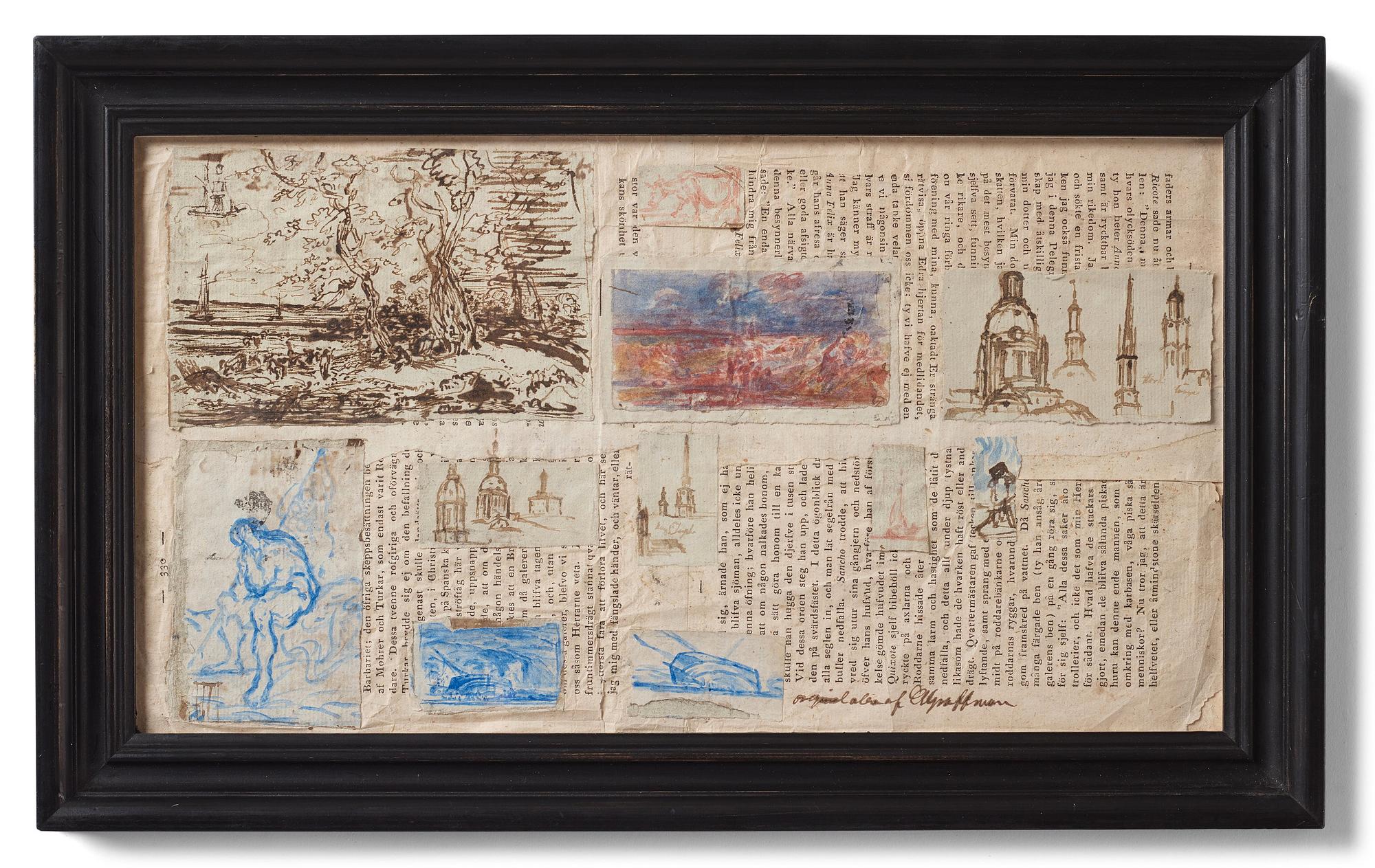 Carl Samuel Graffman, 11 drawings mounted on a printed sheet.