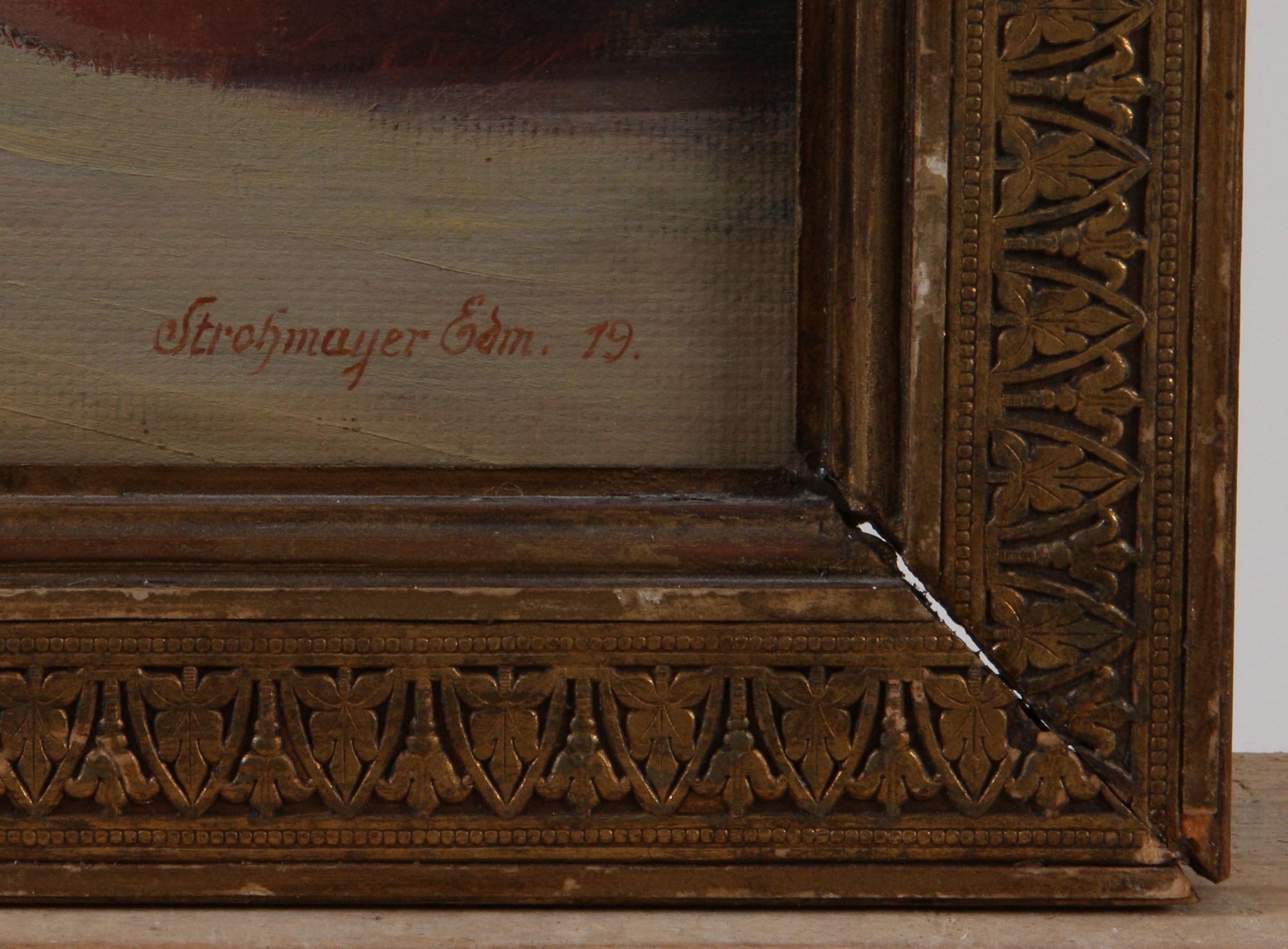OKÄND KONSTNÄR, olja på pannå, sign "Strohmayer Edm. 19.".