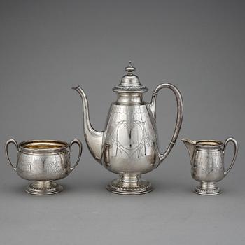 KAFFESERVIS, 3 delar, silver, Anders Gustaf Millberg, Stockholm, 1877-78. Vikt ca 697 g.