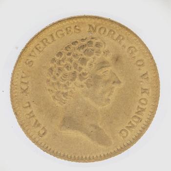 A gold 1 ducat coin Karl XIV Johan of Sweden, 1832.