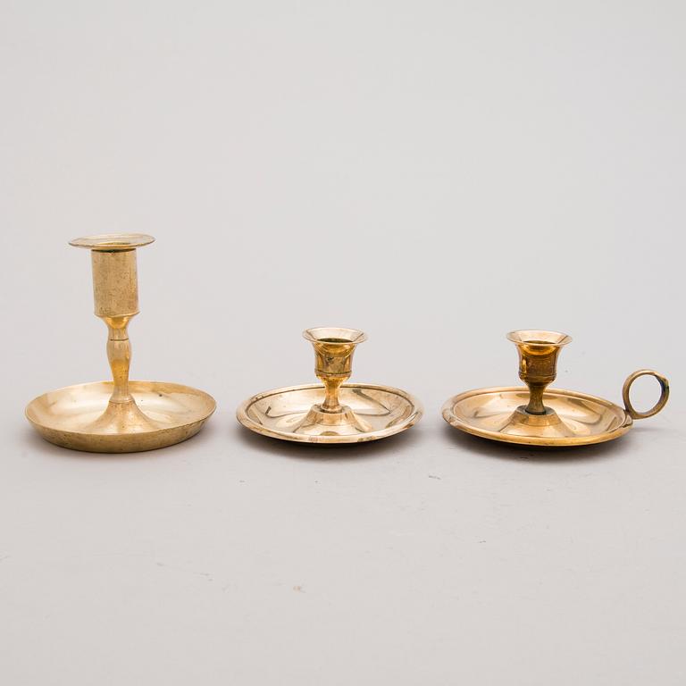 CANDLEHOLDERS, 9 pcs, different, brass and metal.