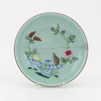 A famille rose dish, Qing dynasty with Qianlong mark.