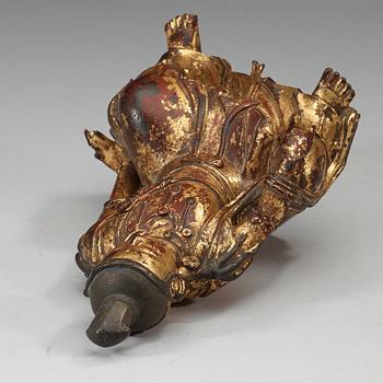 BODHISATTVA, brons, förgylld och röd lack. Ming dynasty, 1600-tal.
