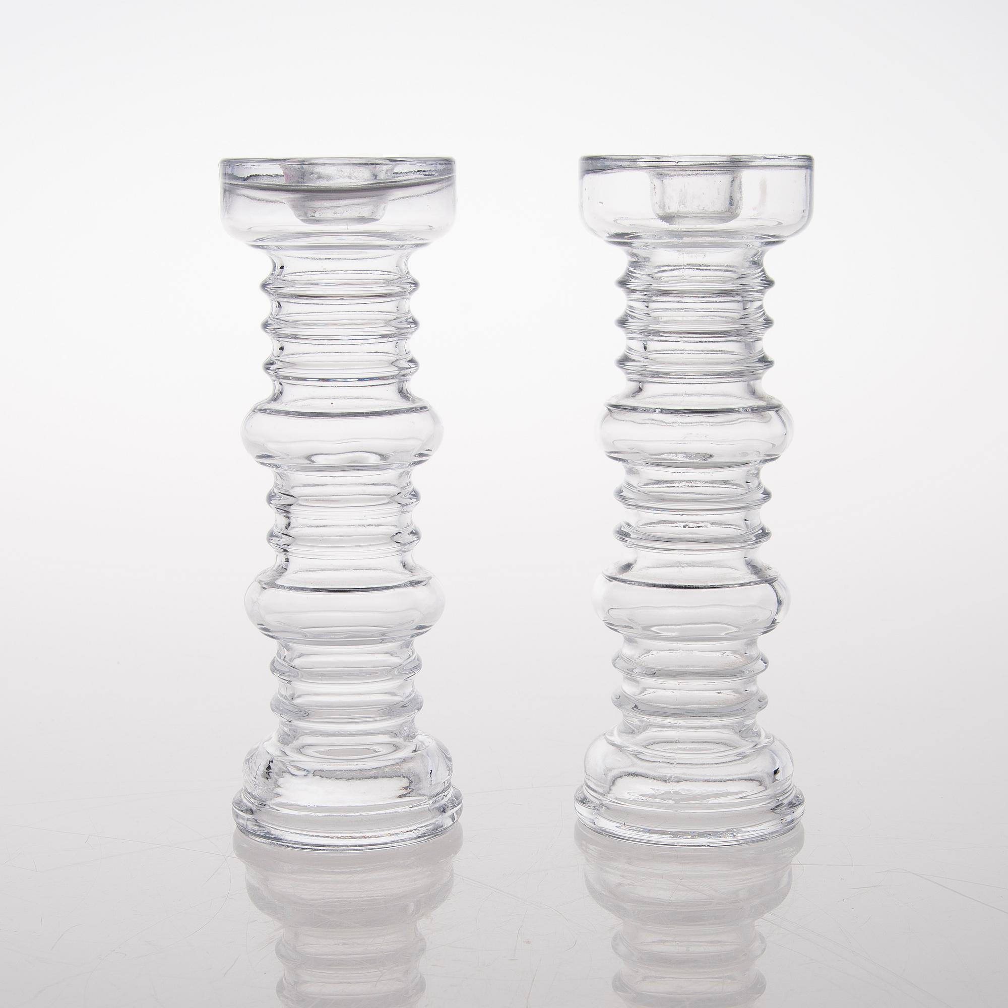 A vas and four candle holders/ vases in glass from Riihimäen Lasi, Finland 1970s.