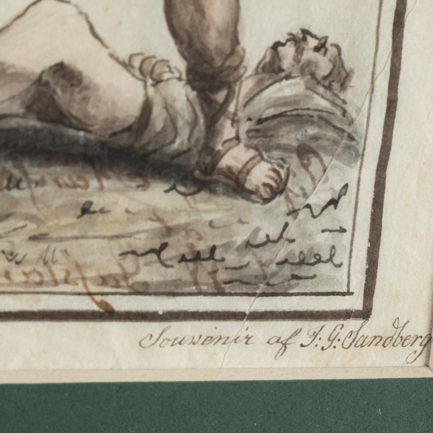 JOHAN GUSTAF SANDBERG, Ink wash, signed  "Souvenir af J. G. Sandberg".